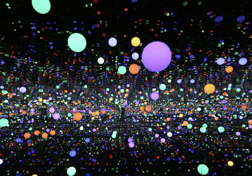 Infinity mirrors colourful lights